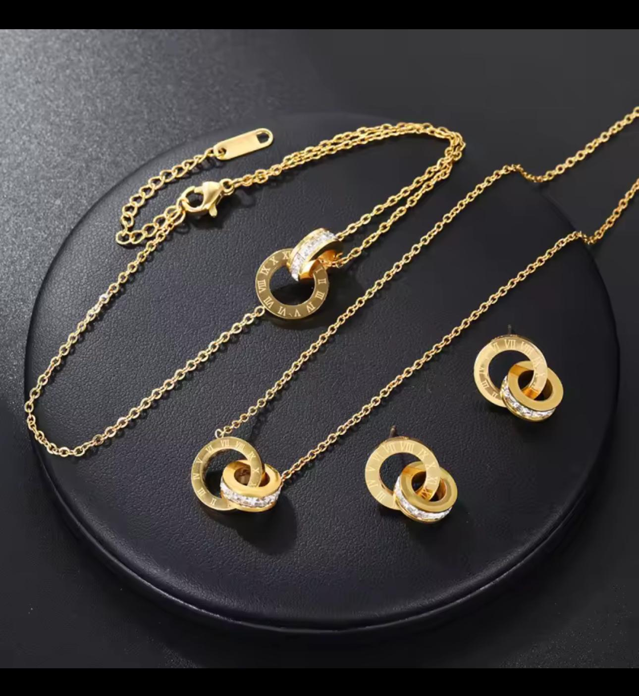 15e parure gourmette collier boucles d'oreille acier inoxydable